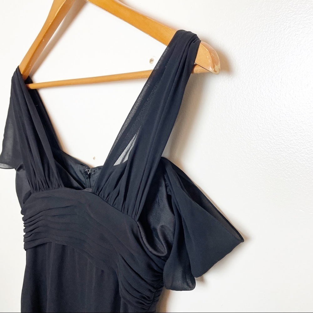 Badgley Mischka Black Chiffon Bridesmaids Cap Sleeve Gown 4 - Picture 6 of 12